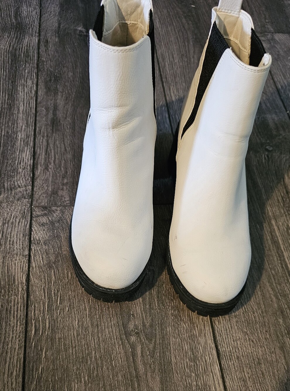 MIA White Chelsea Ankle Boots with Black Elastic Panels